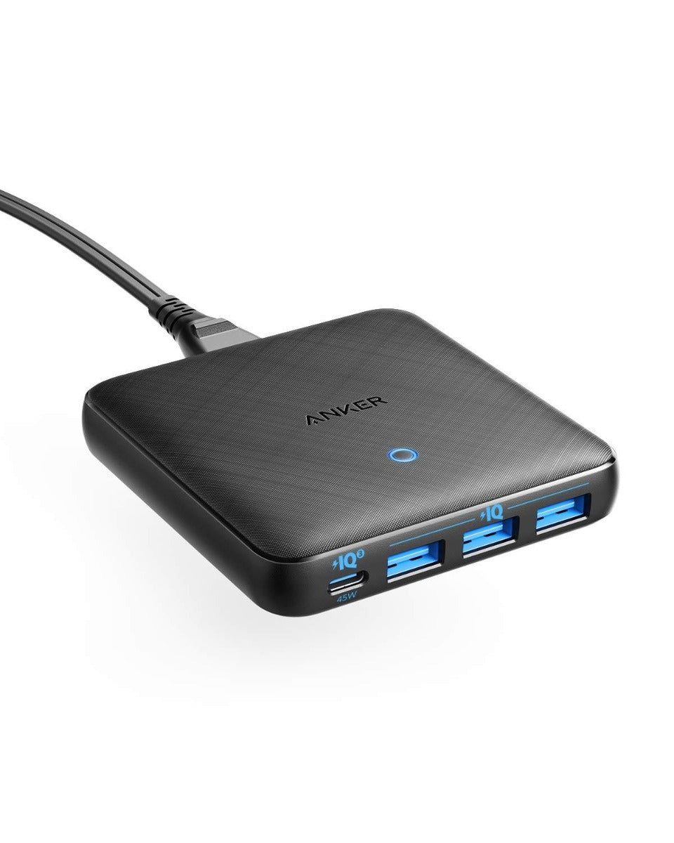 Anker PowerPort Atom III Slim 4-Port 65W Charger - Black - A2045L11, USB-C Fast Charging, Ultra-Slim Design, PowerIQ Technology - Rebuy-Box