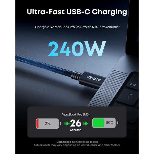 Anker Prime Thunderbolt 5 Cable A84N1P12 Black with 240W Ultra-Fast USB-C Charging for MacBook Pro and High-Power Devices - Rebuy-Box