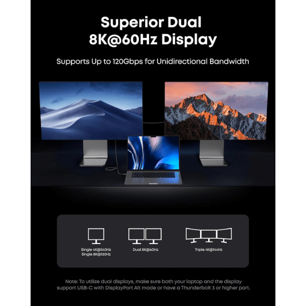 Anker Prime Thunderbolt 5 Cable A84N1P12 Black with Dual 8K 60Hz Display Support, Up to 120Gbps Unidirectional Bandwidth and Triple 4K 144Hz Output - Rebuy-Box