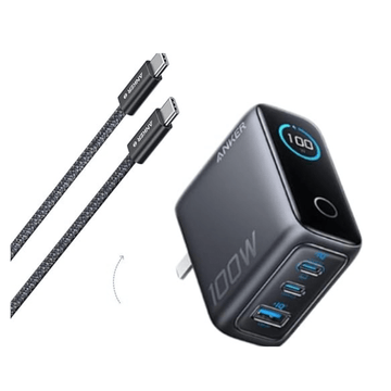 Anker Zolo 100W GaN 3-Port Wall Charger Dark Grey with Smart Display and Included USB-C to USB-C Cable - Rebuy-Box