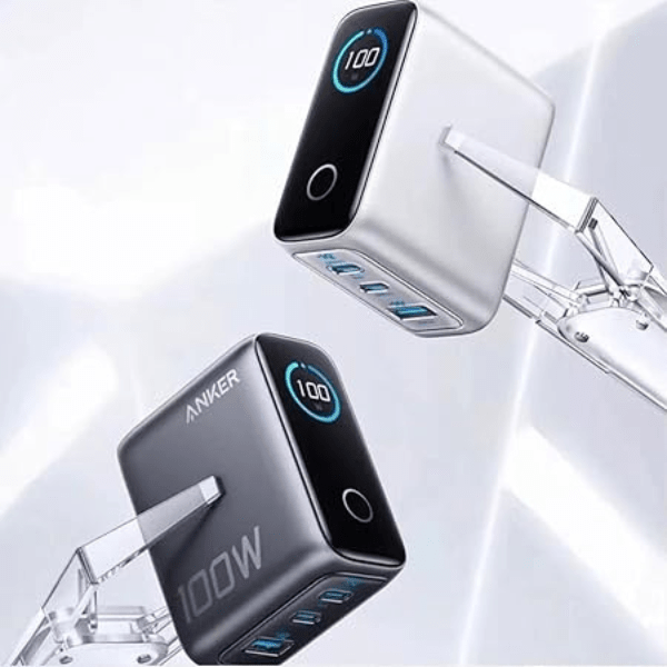 Anker Zolo 100W GaN 3-Port Wall Charger Dark Grey with Smart Display and Triple USB Fast Charging - Rebuy-Box
