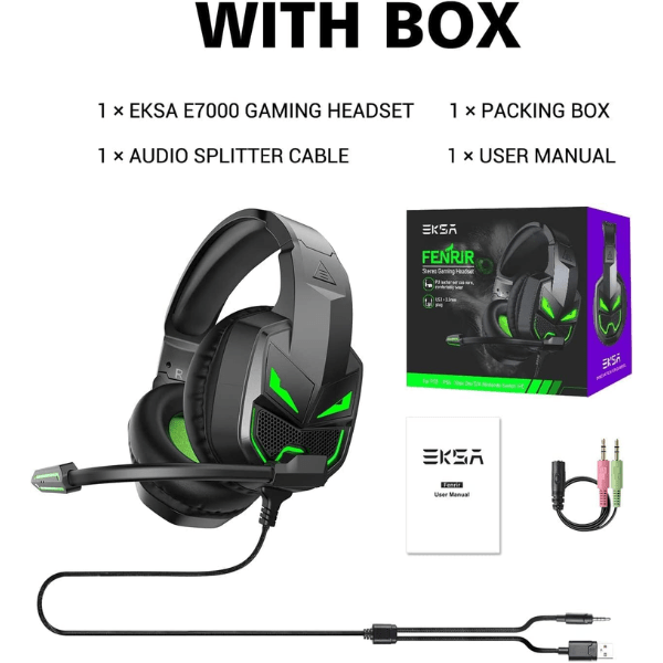 EKSA E7000 Fenrir Wired Gaming Headset Black with Box, Audio Splitter Cable and User Manual - Rebuy-Box
