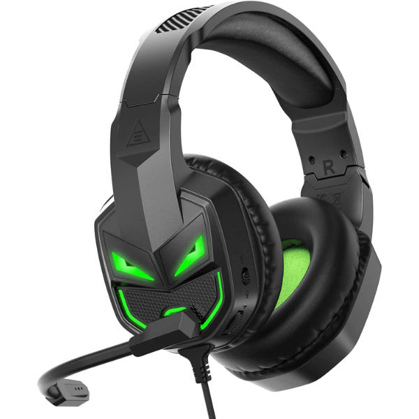 EKSA E7000 Fenrir Wired Gaming Headset Black with Green LED Lighting, Over-Ear Design and Flexible Microphone - Rebuy-Box