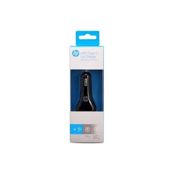 HP USB + Type-C Car Charger with Dual Ports for Fast Charging - Black - Rebuy-Box