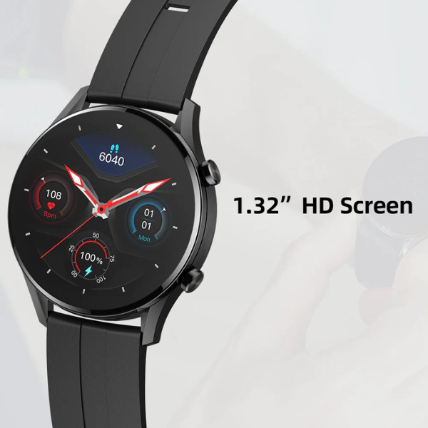 iMilab Smart Watch W12 - 1.32" HD Screen, Heart Rate Monitor, IP68 Waterproof, Black - Rebuy-Box