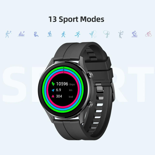 iMilab Smart Watch W12 - 1.32" HD Screen, Heart Rate Monitor, IP68 Waterproof, Black - Rebuy-Box