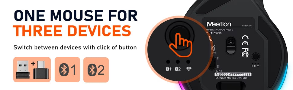 Meetion BTM010L Left Handed Ergonomic Dual Mode Rechargeable Mouse