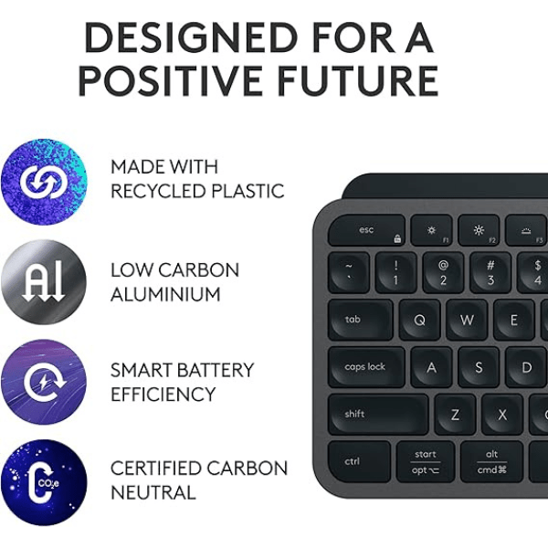 Logitech MX Keys S Wireless Keyboard Graphite Made with Recycled Plastic, Low-Carbon Aluminum and Smart Battery Efficiency - Rebuy-Box
