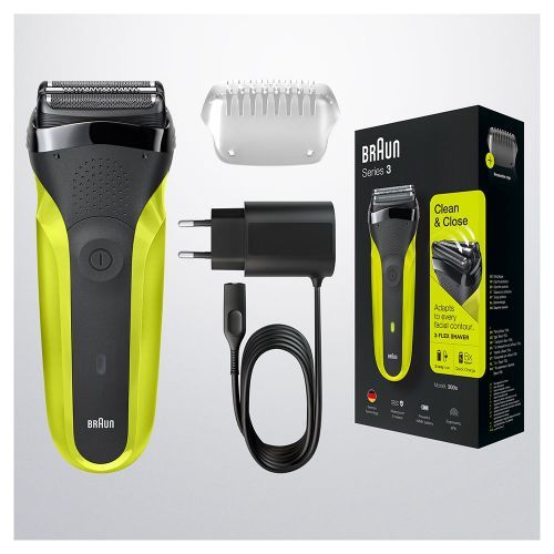 Braun Series 3 300s Rechargeable Electric Shaver, 3-Flex Head for Close and Gentle Shaving, Waterproof, Cordless, Yellow - Rebuy-Box