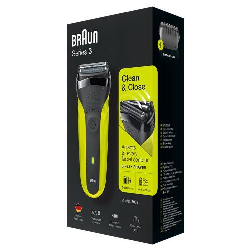 Braun Series 3 300s Rechargeable Electric Shaver, 3-Flex Head for Close and Gentle Shaving, Waterproof, Cordless, Yellow - Rebuy-Box