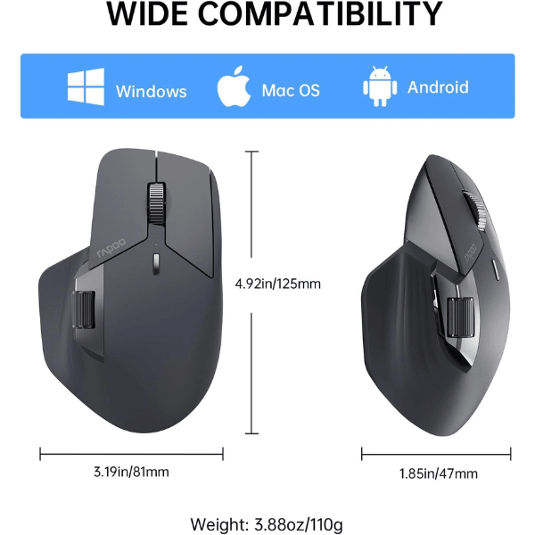 Rapoo MT760 Multi-Mode Wireless Optical Mouse Compatibility with Windows, macOS and Android Light Black 12283 0112M-01 Rebuy-Box