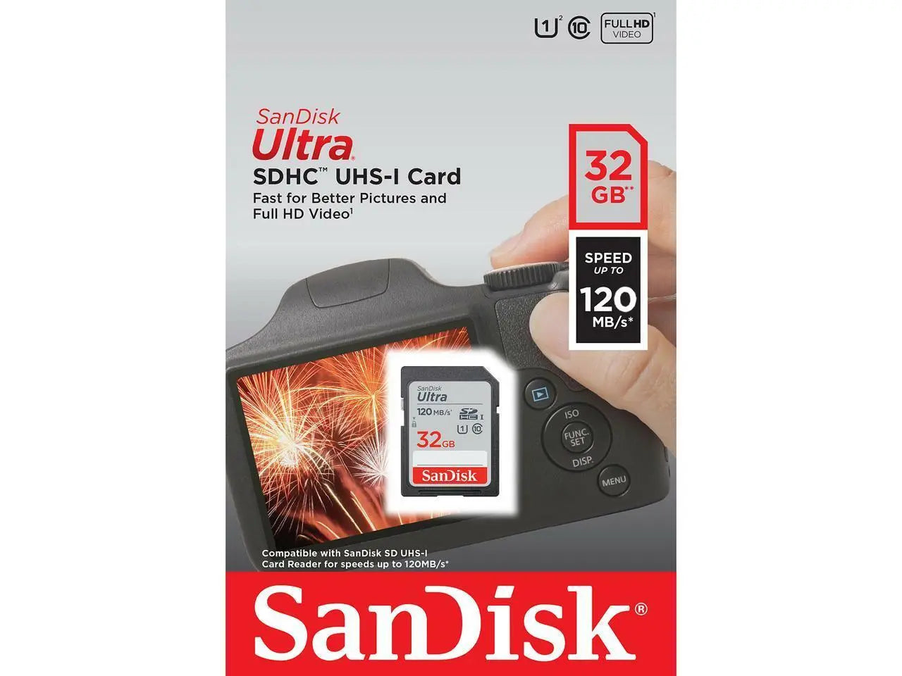 SanDisk Ultra SD 32GB, 120MB/s, High-Speed, Full HD Video, Shockproof, Temperature-Proof - Rebuy-Box
