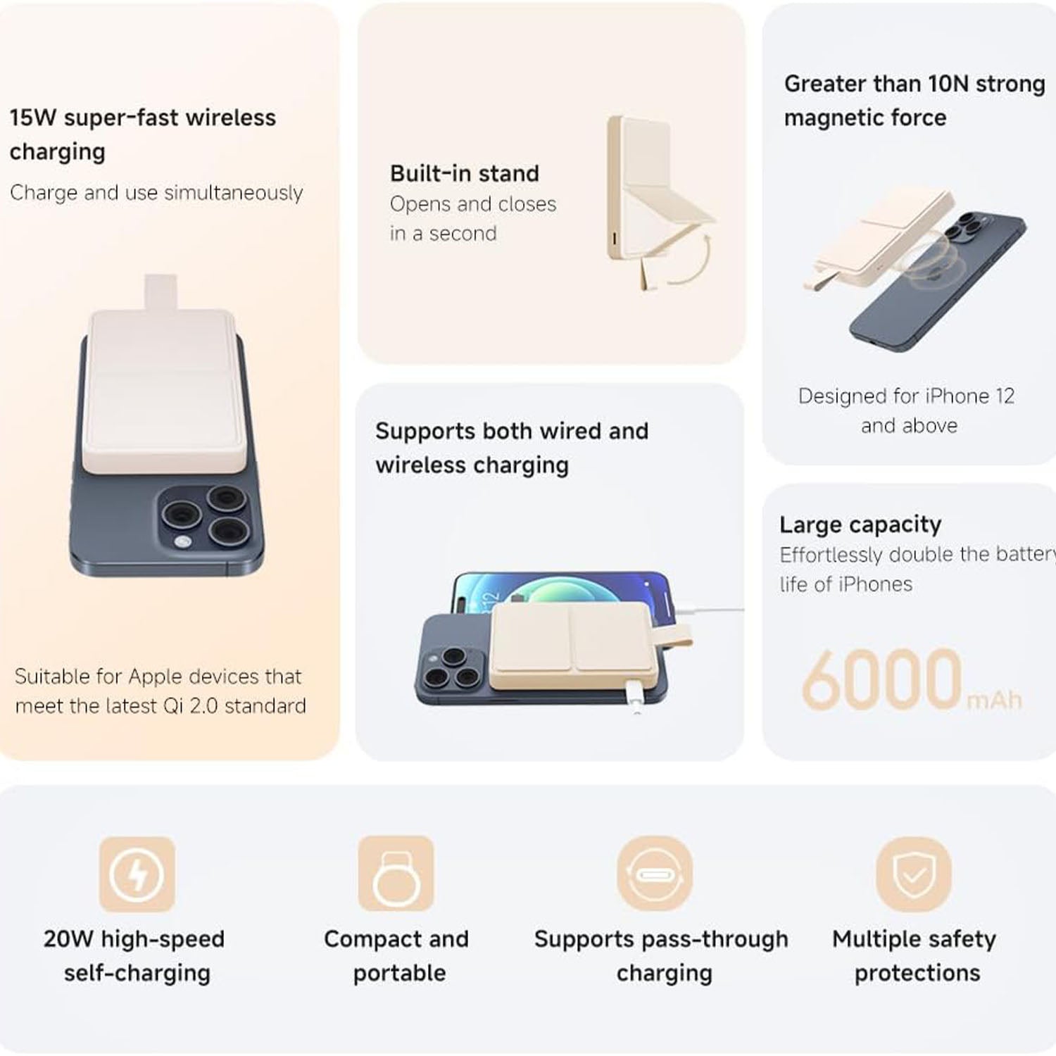 Xiaomi Magnetic Power Bank 6000mAh Tan – Side View - Rebuy-Box