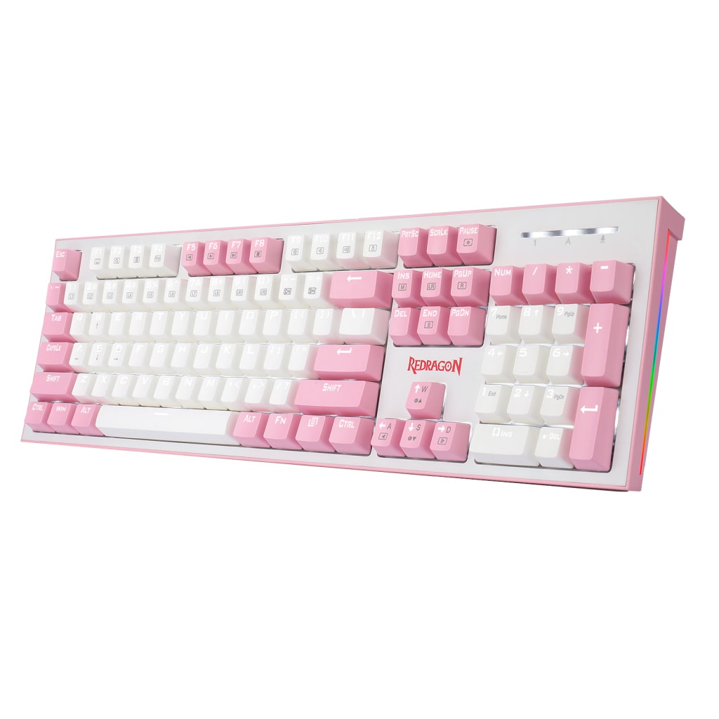 Redragon K623 HADES Mechanical Gaming Keyboard, White LED, Side RGB Lighting, Blue Switches (White) - Rebuy-Box